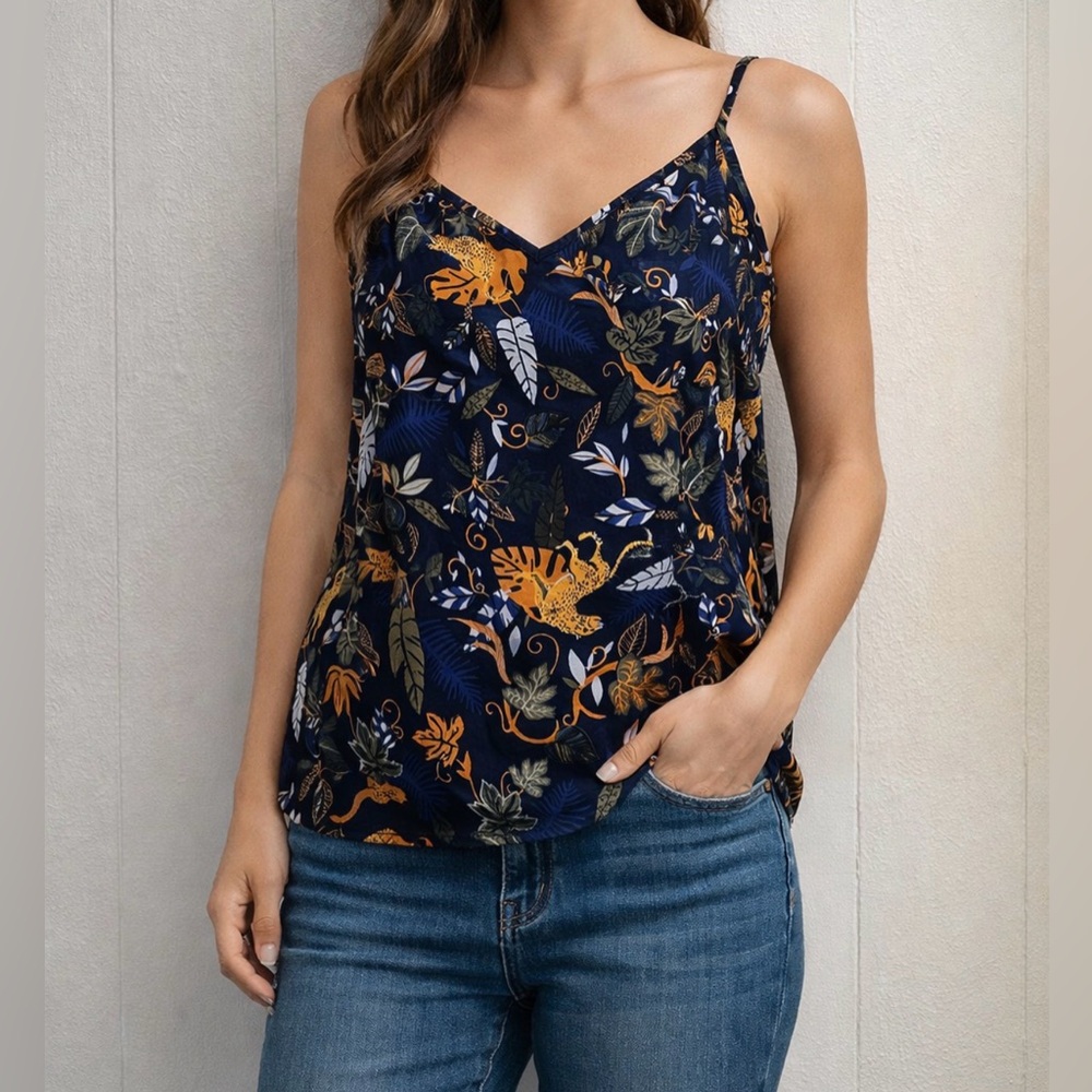 J.Crew Factory Printed Cami Tank Top Size 10 Navy Floral